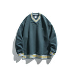 Men's Oversized V-Neck Sweatshirt with Contrast Stripes at Cuffs and Hem Fashion Glam