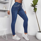Women's high-waisted shaping skinny jeans with pearl embellishment Fashion Glam