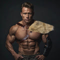 Men's decorative leather chest harness with removable faux fur shoulder pads Fashion Glam