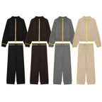 Women Two-Piece Knit Loungewear Set with Short Zip Cardigan and High Waist Palazzo Pants Fashion Glam