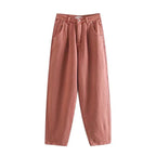 Women's High-Waisted Tapered Pants with Front Pleats and Relaxed Fit Fashion Glam