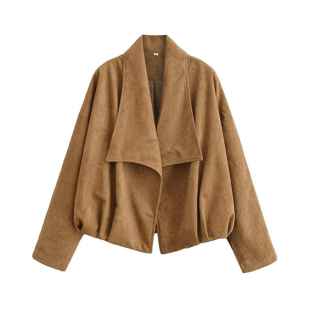 Women’s short jacket in waterfall look with soft velour finish and wide shawl collar Fashion Glam