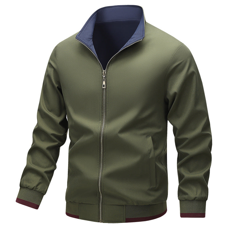 Men's Lightweight Harrington Jacket with Stand-Up Collar, Zip Closure and Contrast Cuffs Fashion Glam