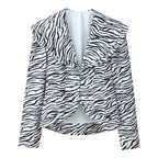 Women's Short Blazer with Oversized Shawl Collar and Zebra Print Fashion Glam