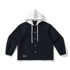 Unisex Two-Layer Overshirt Jacket with Attached Fleece Hood and Snap Button Placket Fashion Glam