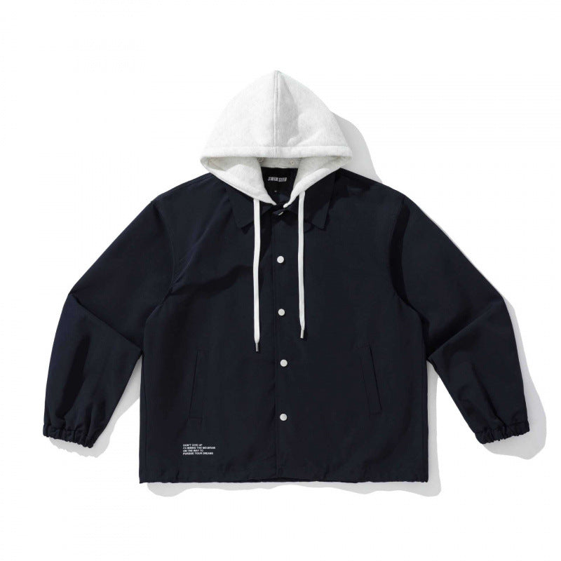 Unisex Two-Layer Overshirt Jacket with Attached Fleece Hood and Snap Button Placket Fashion Glam