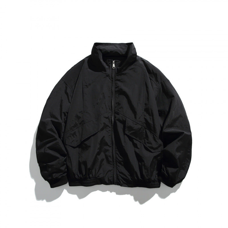 Unisex Lightweight Nylon Bomber Jacket with Stand-Up Collar, Full Zip and Elastic Hem Fashion Glam