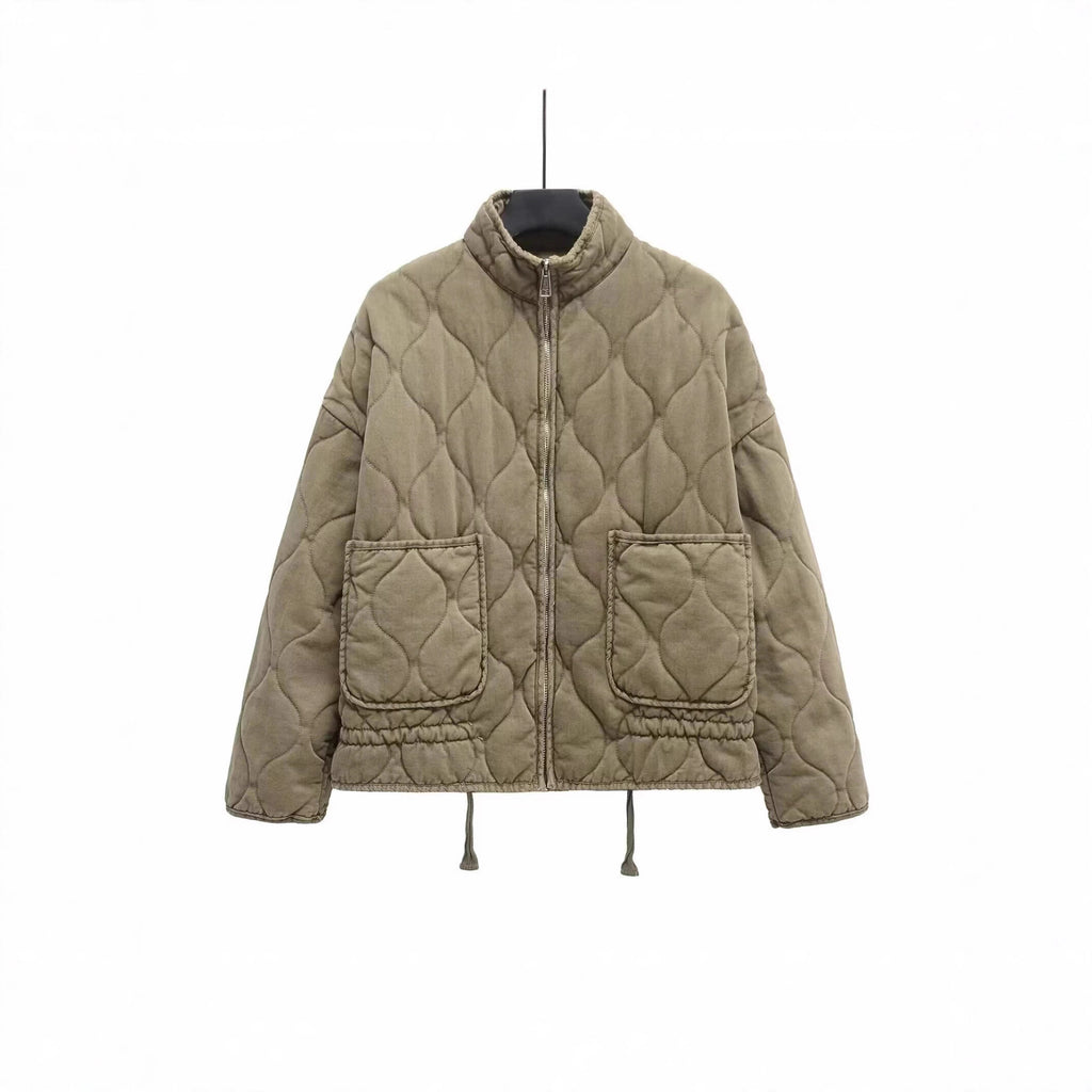 Women’s quilted jacket with stand-up collar, cushion quilting and drawstring Fashion Glam