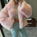 Women Cropped Faux Fur Bomber with Voluminous High Pile Fashion Glam