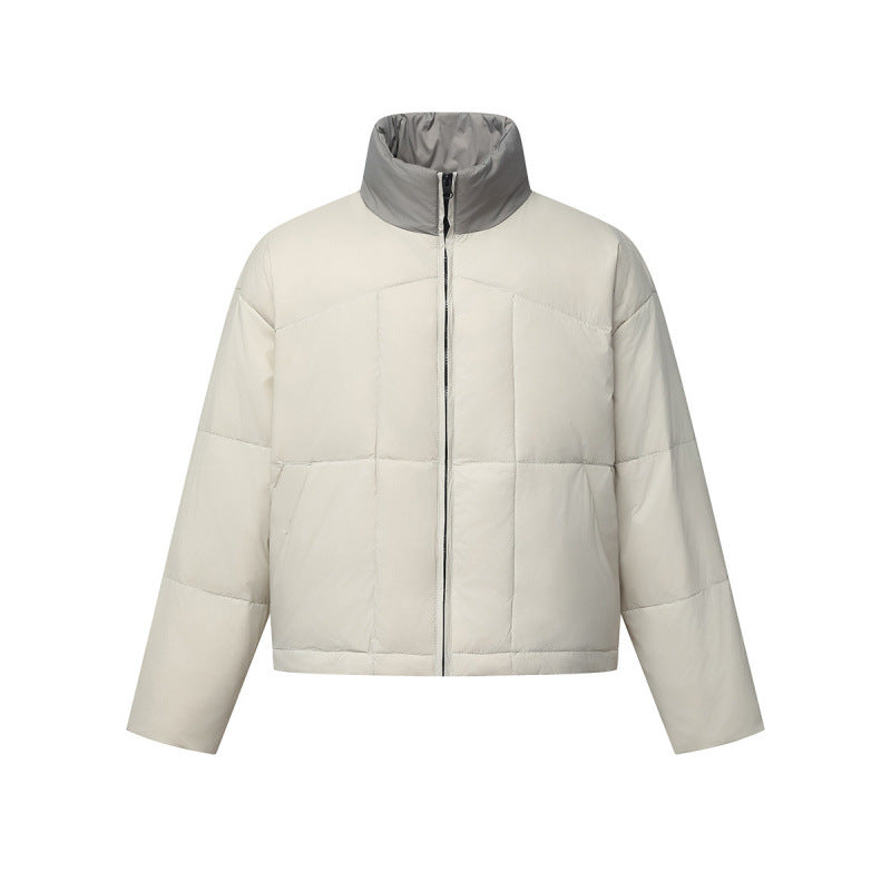 Unisex Boxy Puffer Jacket with Stand Collar in Contrast Design and Square Quilting Fashion Glam