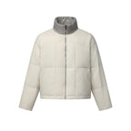 Unisex Boxy Puffer Jacket with Stand Collar in Contrast Design and Square Quilting Fashion Glam