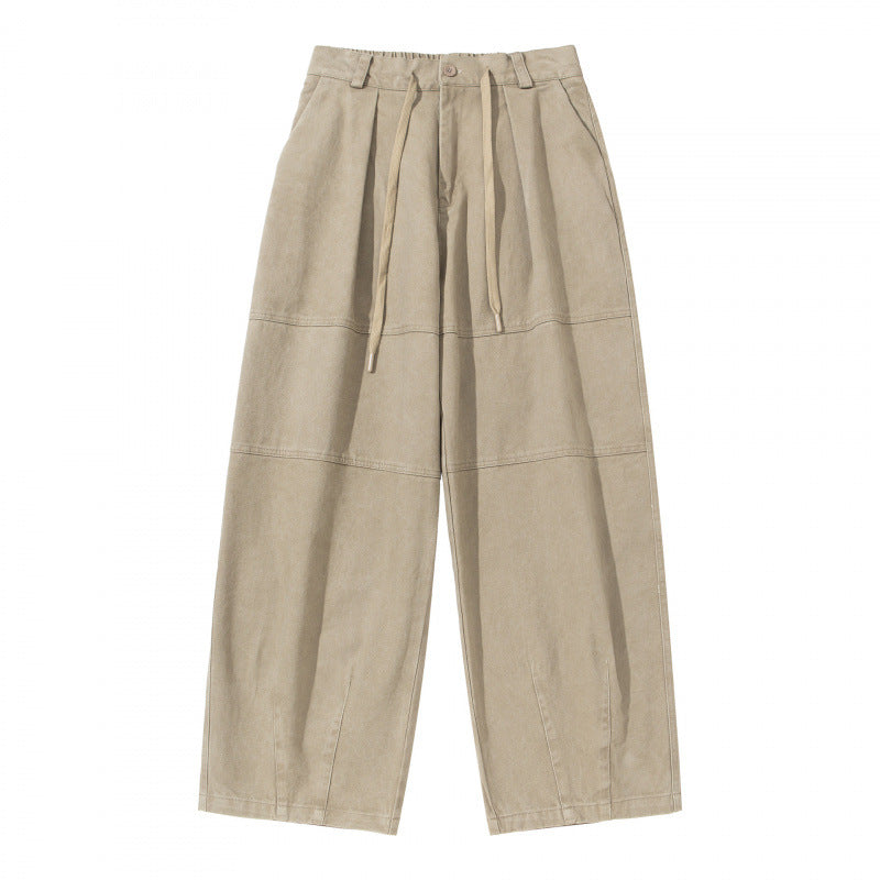 Women's Wide High-Waist Pleated Culotte Pants with Drawstring and Seams Fashion Glam