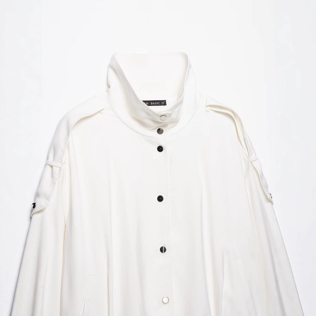 Women Oversize Blouson Jacket with Stand-Up Collar and Snap Front Fashion Glam