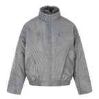 Men's short jacket in retro puffer style with high-closing faux fur collar and decorative wave quilting Fashion Glam