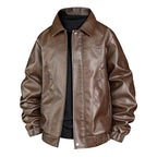 Men's faux leather bomber jacket with shirt collar, elastic waistband, and concealed zipper Fashion Glam