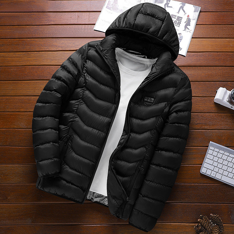 Men's ultralight quilted down jacket with hood, wind-resistant outer shell and packing function Fashion Glam