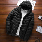 Men's ultralight quilted down jacket with hood, wind-resistant outer shell and packing function Fashion Glam