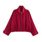Women's short-cut boxy blouson with stand-up collar, check pattern and zipper Fashion Glam