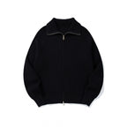 Unisex Ribbed Zip Cardigan with Stand-Up Collar, Raglan Sleeves and Two-Way Zipper Fashion Glam