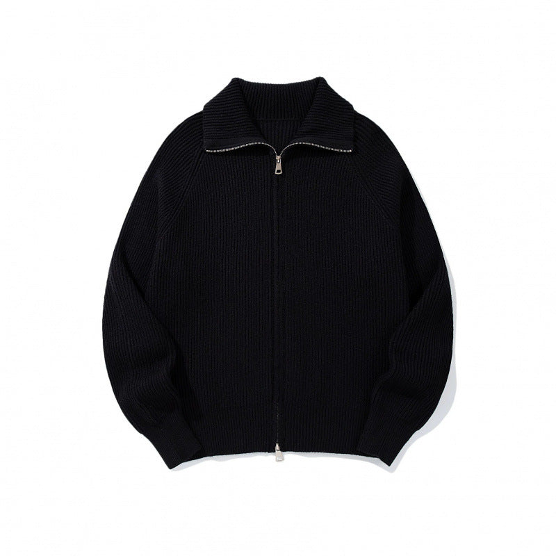 Unisex Ribbed Zip Cardigan with Stand-Up Collar, Raglan Sleeves and Two-Way Zipper Fashion Glam