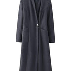 Ladies Elegant Wool Blend Long Coat with Shawl Collarless Look and Single Button Closure Fashion Glam
