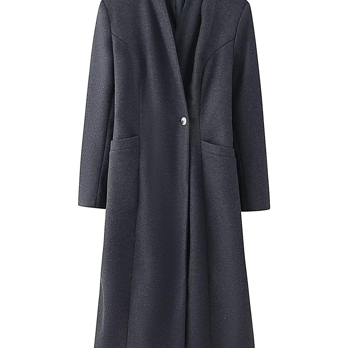 Ladies Elegant Wool Blend Long Coat with Shawl Collarless Look and Single Button Closure Fashion Glam