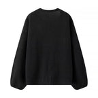 Women's Oversized Knit Cardigan with Deep V-Neck and Decorative Bows Fashion Glam
