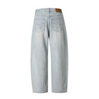 Ladies Baggy Denim Pants with High Waist, Destroyed Details and Straight Leg Fashion Glam
