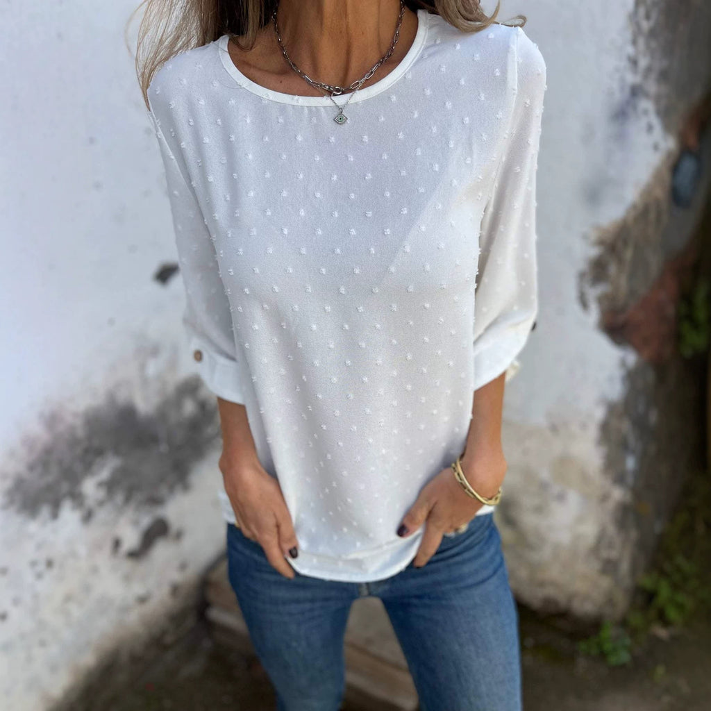 Ladies blouse with textured dot pattern and three-quarter sleeves Fashion Glam