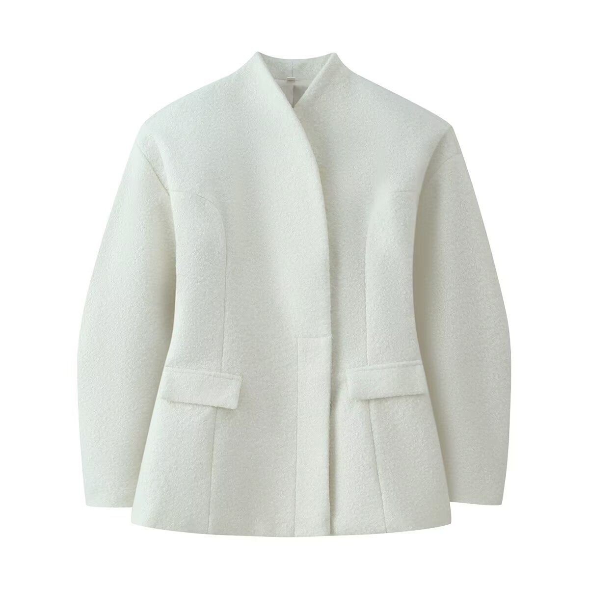 Women's Boucle Short Jacket with Boxy Silhouette, Concealed Button Placket and Flap Pockets Fashion Glam