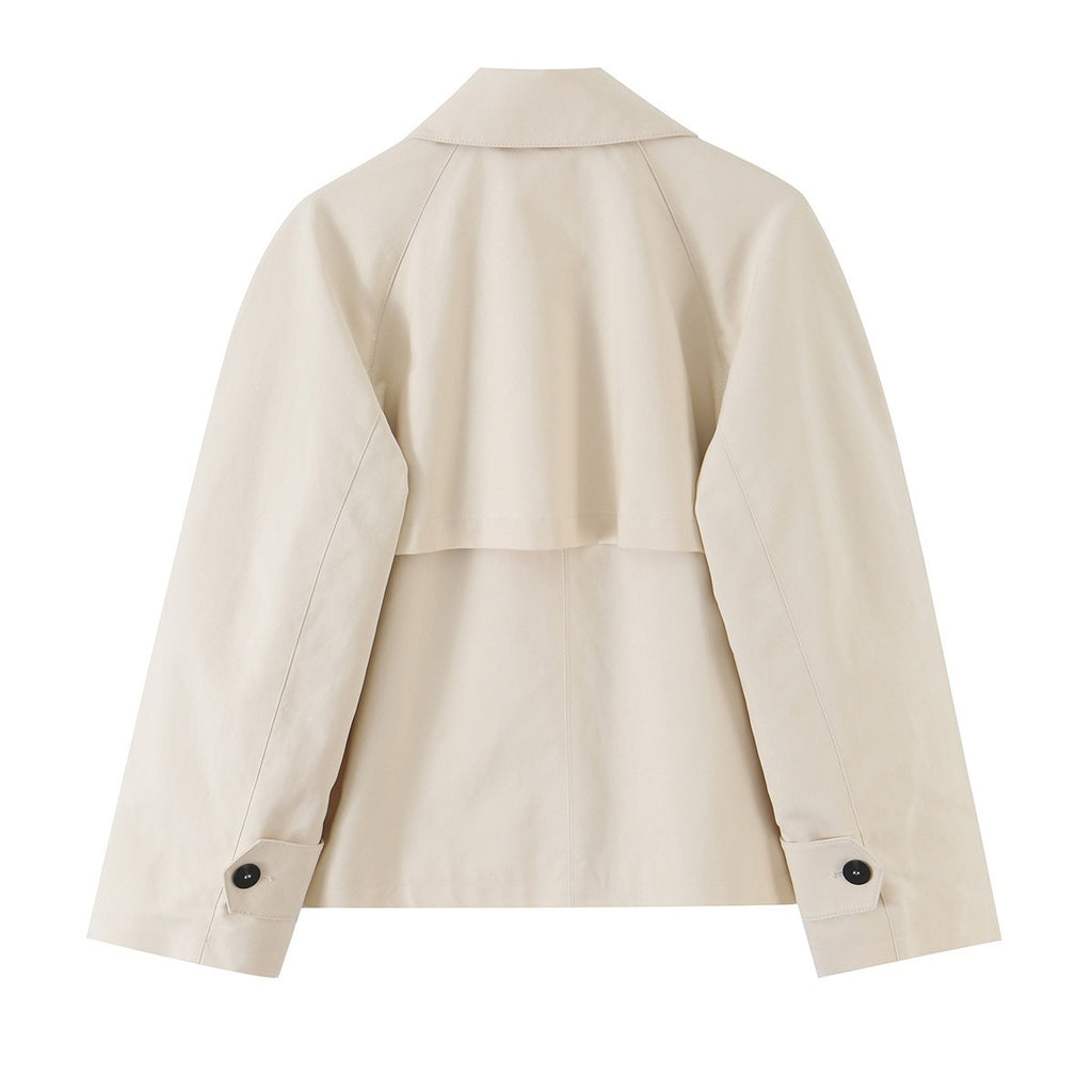 Women's short-cut trench jacket with asymmetric button placket and shirt collar Fashion Glam