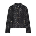 Women's short bouclé tweed jacket with stand-up collar, decorative buttons and patch pockets Fashion Glam