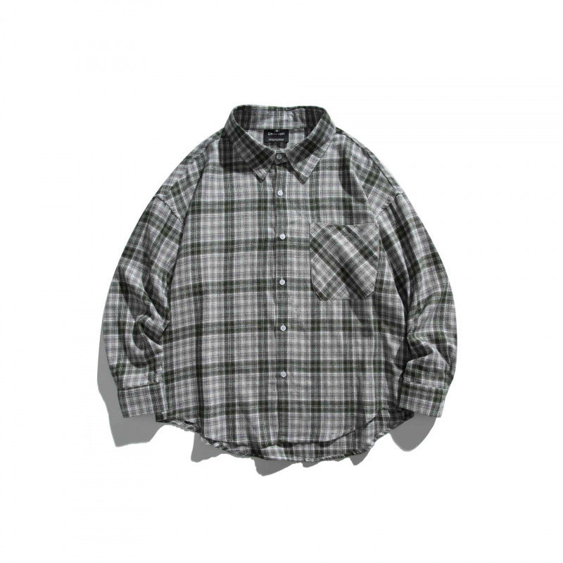 Unisex Oversize Check Shirt Jacket in Boxy Cut with Chest Pocket and Rounded Hem Fashion Glam