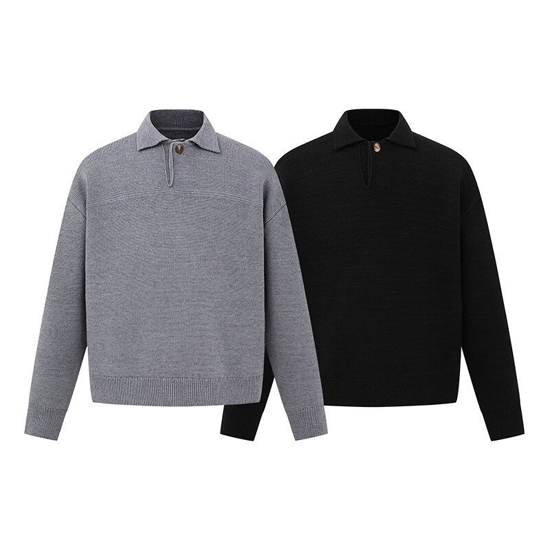 Men's Boxy Knit Sweater with Polo Collar and Half Button Placket Fashion Glam