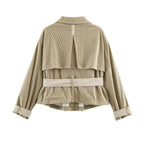 Women’s corduroy short jacket with fitted belt and snap button placket Fashion Glam