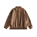 Unisex Boxy Overshirt Jacket in Vintage Suede Look with Elastic Hem and Concealed Snap Placket Fashion Glam