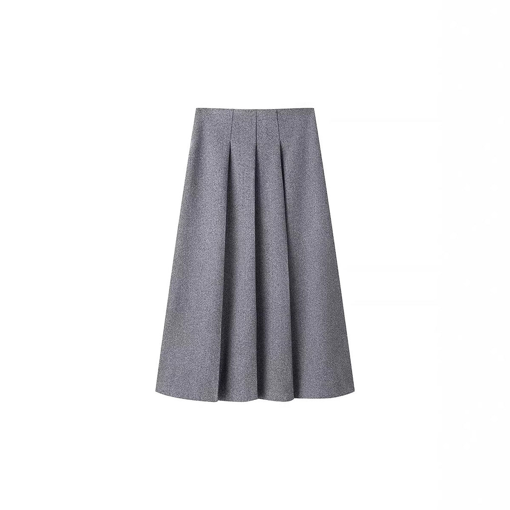 Women's Tailored Wool Blend Suit with Short Blazer and Pleat-Like Midi Skirt Fashion Glam