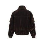 Men's velvet bomber jacket with stand collar, concealed snap button placket, and elastic hem Fashion Glam