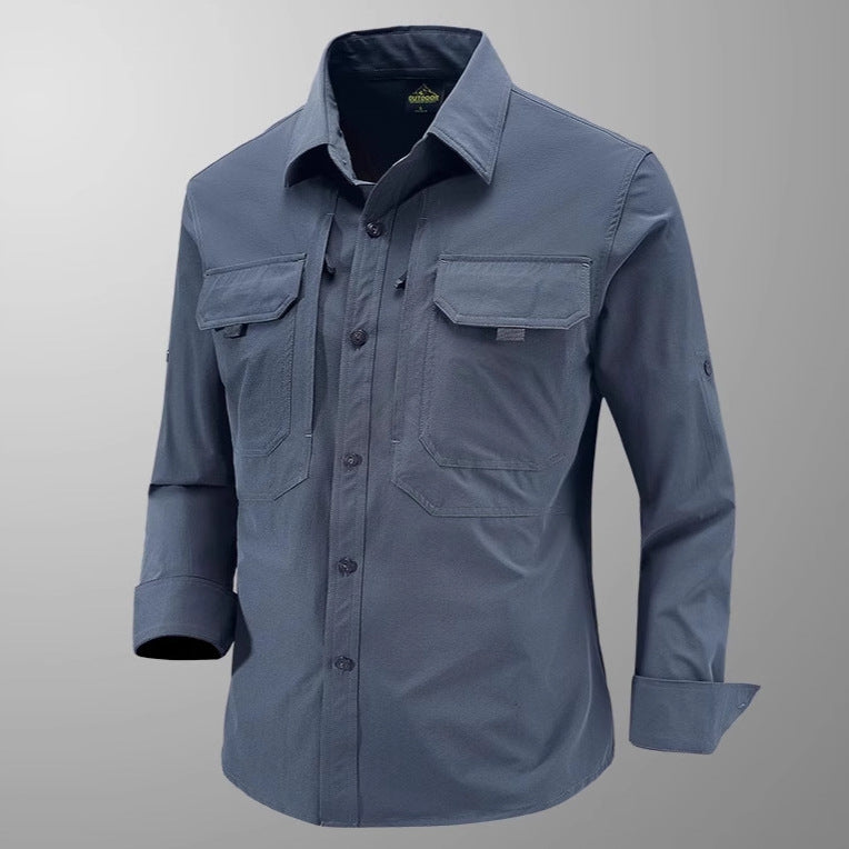 Men's Technical Field Shirt with Ripstop Structure, Chest Pockets and Roll-Up Sleeves Fashion Glam