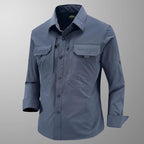 Men's Technical Field Shirt with Ripstop Structure, Chest Pockets and Roll-Up Sleeves Fashion Glam
