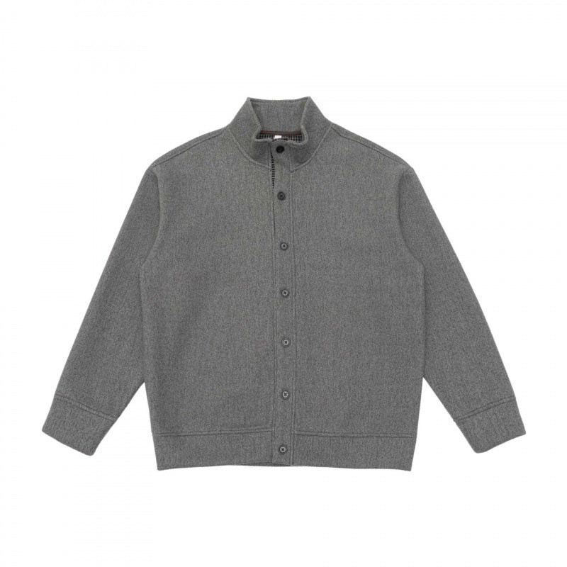 Unisex Boxy Knit Cardigan with Stand-Up Collar and Full Button Placket Fashion Glam
