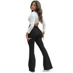 Ladies slim fit flared jeans with knee-open cutouts and shaping comfort waistband Fashion Glam