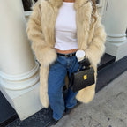 Women's Extravagant Long Coat made of High-Pile Faux Fur with Voluminous Shawl Collar and Tailored Silhouette Fashion Glam