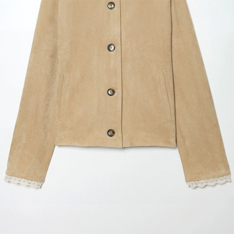 Women's Cropped Velvet Jacket with Lace Collar and Lace Cuffs Fashion Glam