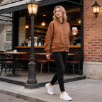 Women's Oversize Bomber Jacket with padded quilted lining, sleeve zip pocket and wide ribbed cuff Fashion Glam