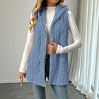 Women's Hooded Teddy Vest with Zipper and Structured Knit Look Fashion Glam