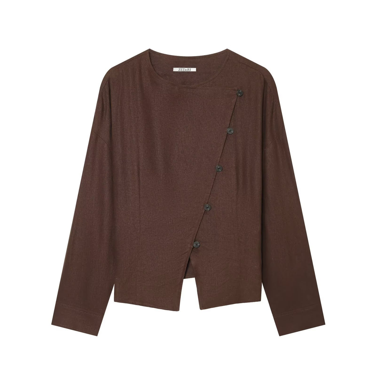 Women's Lightweight Asymmetrical Blouse Jacket with Diagonal Button Placket Fashion Glam