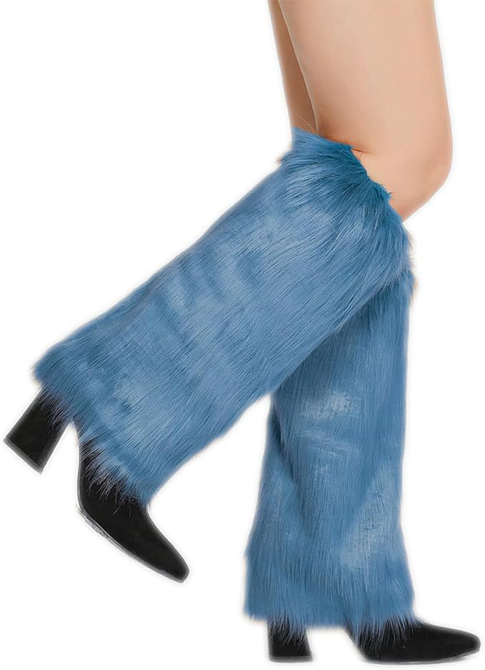 Women's long faux fur leg warmers with shaggy look and elastic waistband Fashion Glam