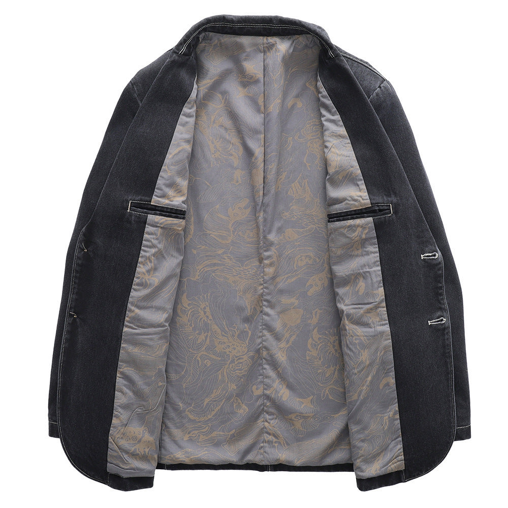 Men's Light Denim Blazer with Patches Fashion Glam