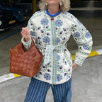 Women’s Embroidered Quilted Jacket in Boho Style with Wooden Button Placket Fashion Glam
